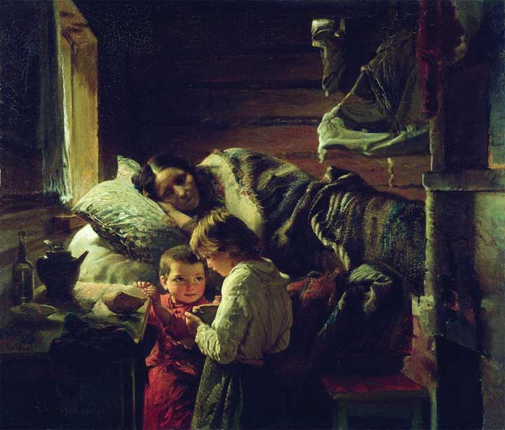 Алексей Корзухин. У краюшки хлеба. 1890