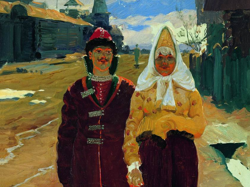 Андрей Рябушкин. В гости (фрагмент). 1896