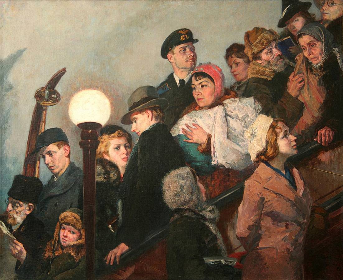 Григорий Шегаль. На эскалаторе. Московское метро. 1941-1943