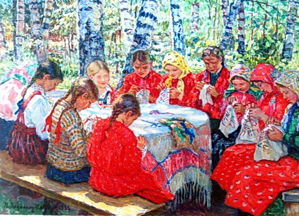 Николай Богданов-Бельский. Кружок рукоделия в русской деревне. 1936