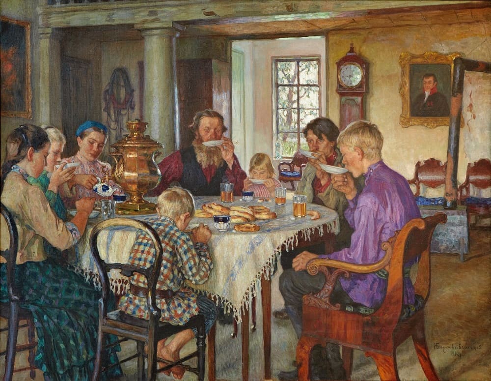 Николай Богданов-Бельский. Чаепитие. 1913