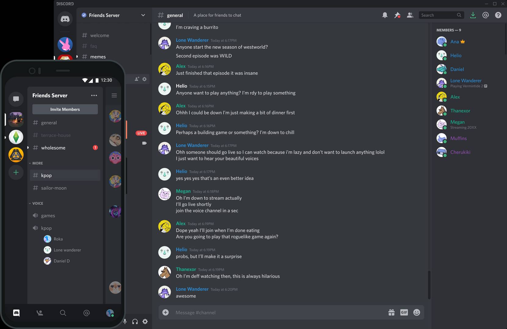 Скриншот Discord на ПК и мобильном устройстве