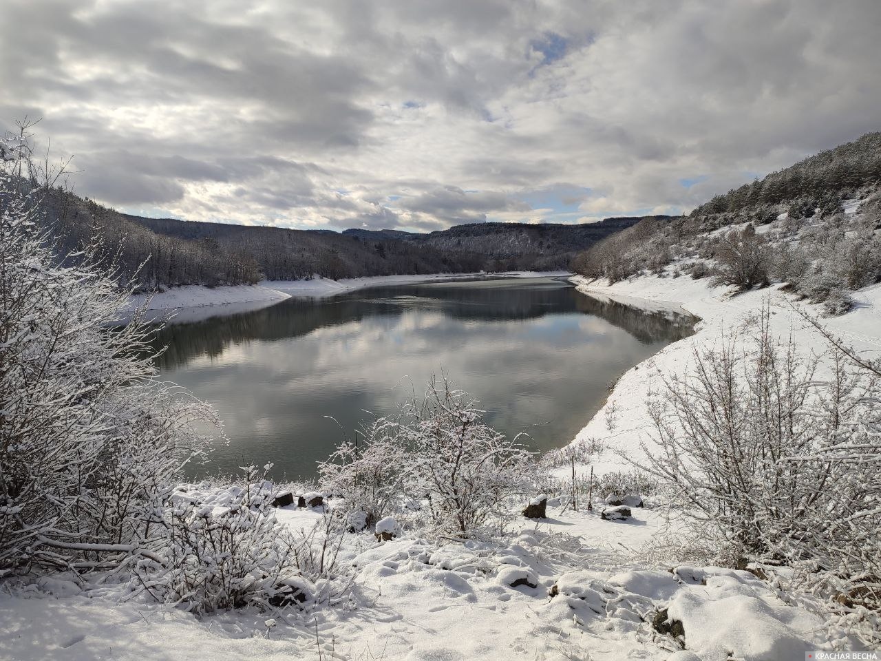 Снег в Крыму. Бельбекская долина. Новоульяновское водохранилище