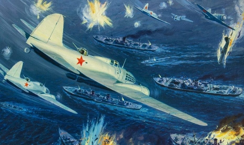 Пётр Мальцев. Воздушный бой над морем (фрагмент). 1944