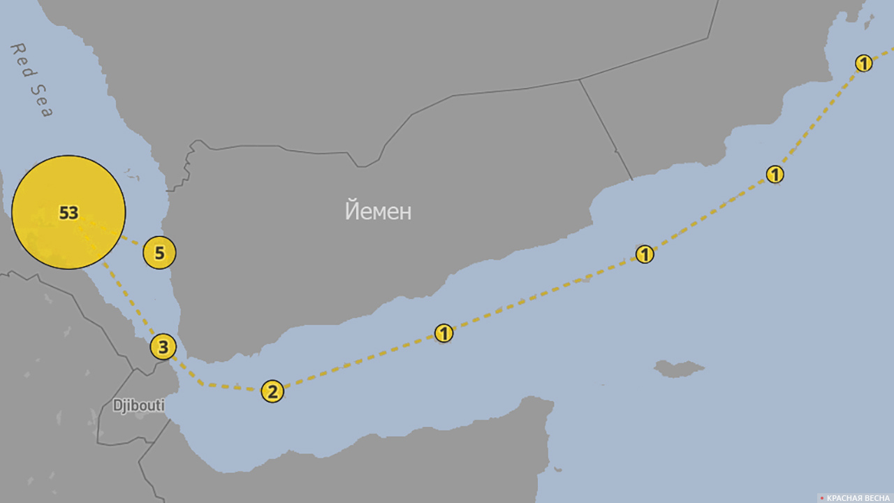 Маршрут танкера с топливом к йеменскому порту Ходейда