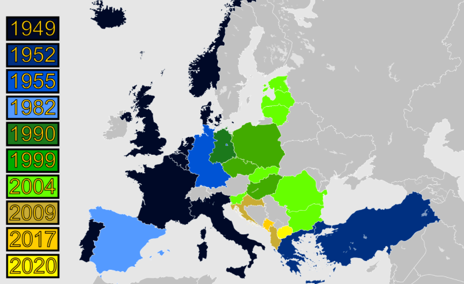 Карта расширения НАТО в Европе