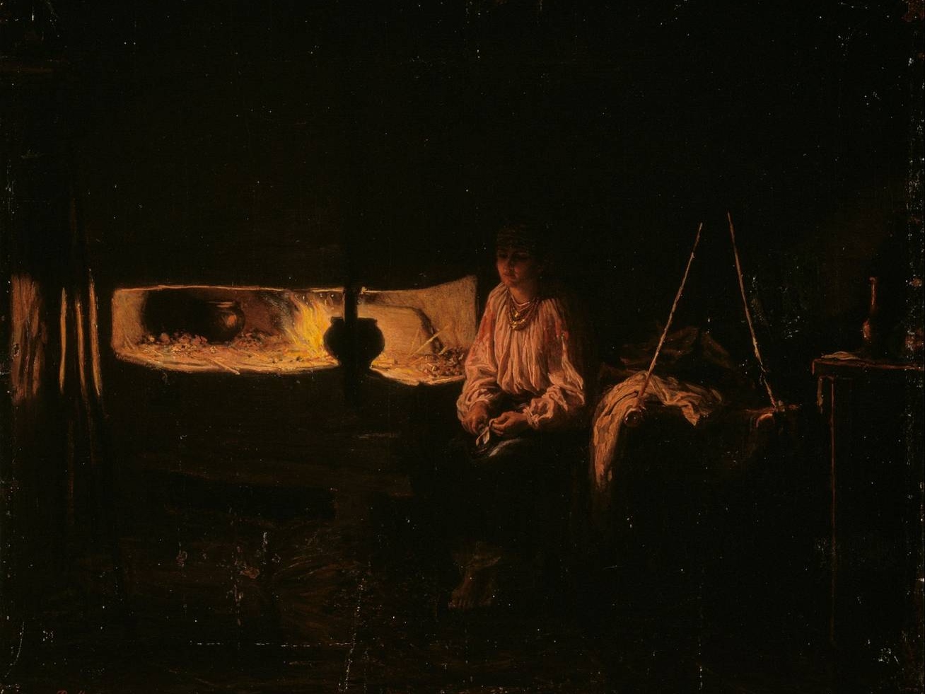 Василий Максимов. В русской избе (фрагмент). 1872