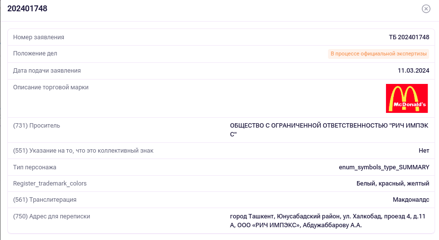 Данные портала электронных государственных услуг интеллектуальной собственности