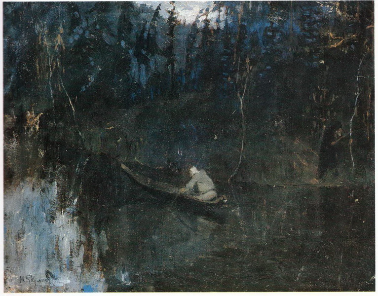 Николай Рерих. Гонец. По реке. Эскиз. 1895