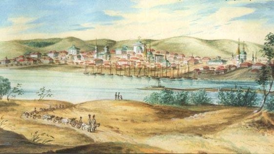 Саратов в 1835 году. Акварель из альбома губернатора Ф. Л. Переверзева