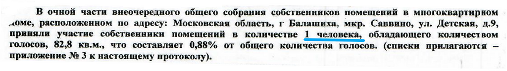 Скан-копия протокола общего собрания собственников (фрагмент)