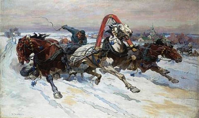 Николай Самокиш. Тройка на разгоне. 1905