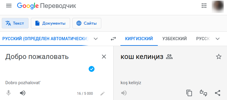 Перевод фразы с русского на киргизский язык