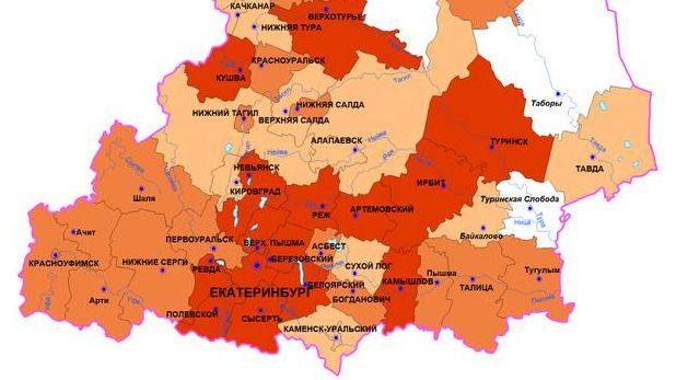 Карта распространения коронавируса в Свердловской области