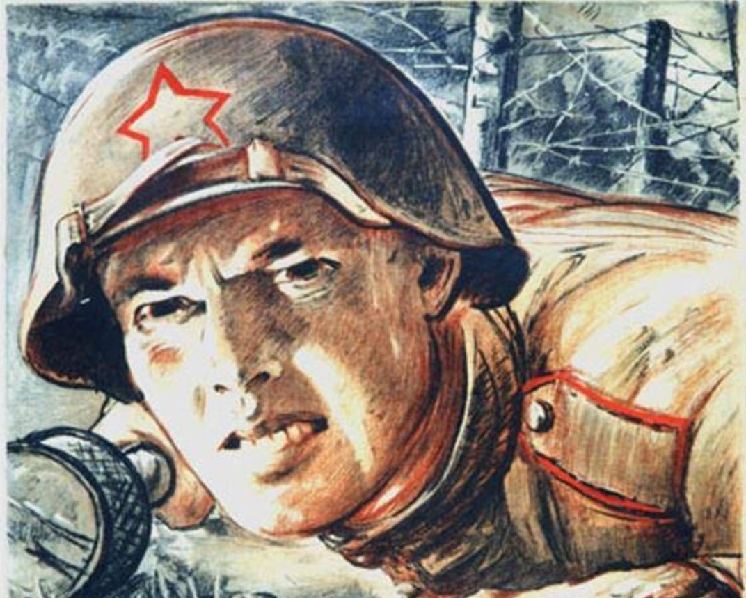 Николай Жуков. «Немецкий танк здесь не пройдёт!» (фрагмент плаката). 1943