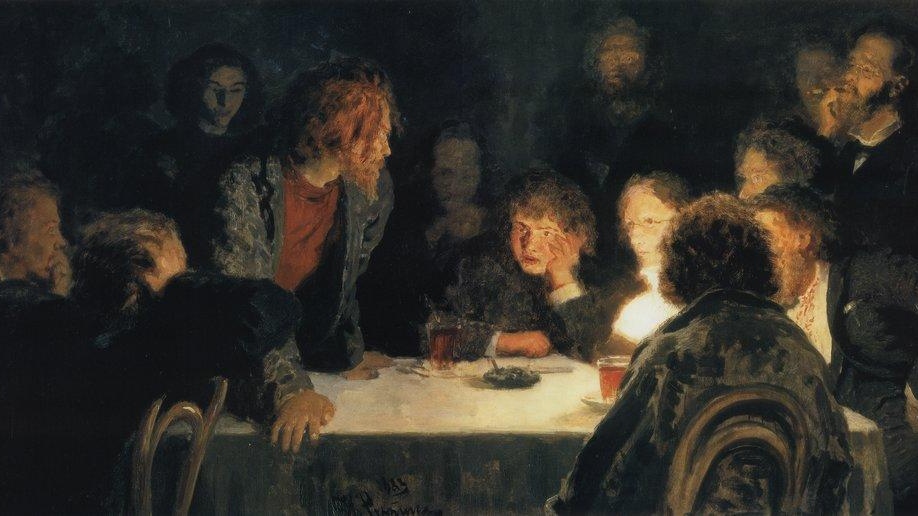 Илья Репин. Сходка (При свете лампы, фрагмент). 1883