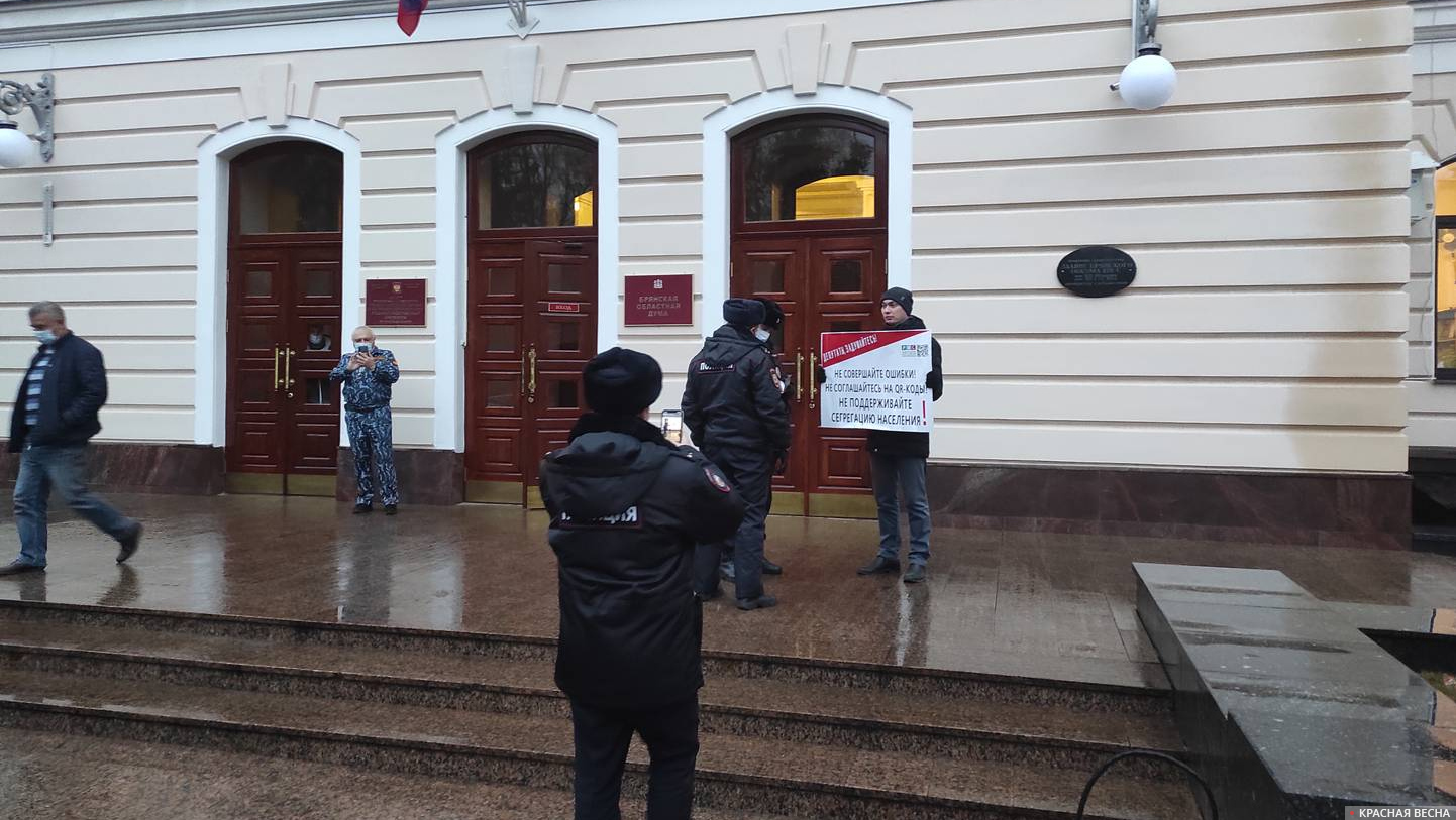 Одиночный пикет у здания облдумы в городе Брянске