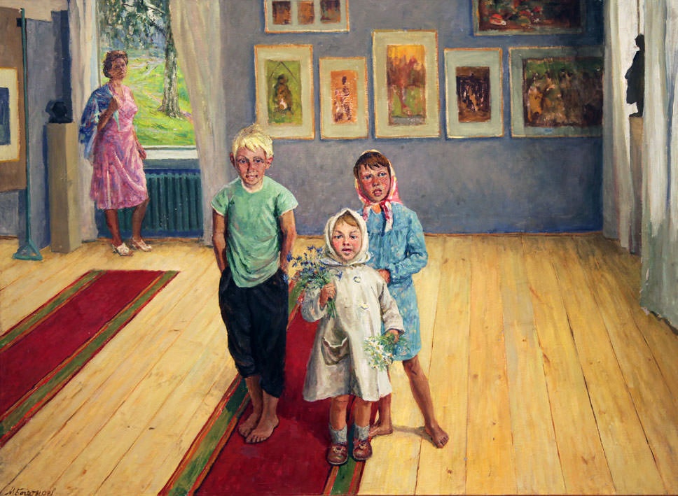 М. Г. Богатырев. В сельской картинной галерее. 1970