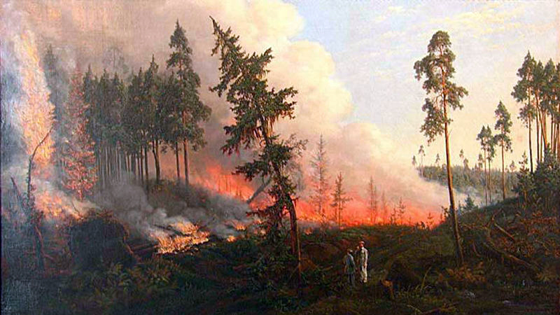 Викентий Дмоховский. Лесной пожар. 1860