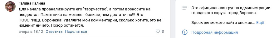 Скриншот со страницы сообщества «Администрация Воронежа» в социальной сети «ВКонтакте», 19 октября 2024 года