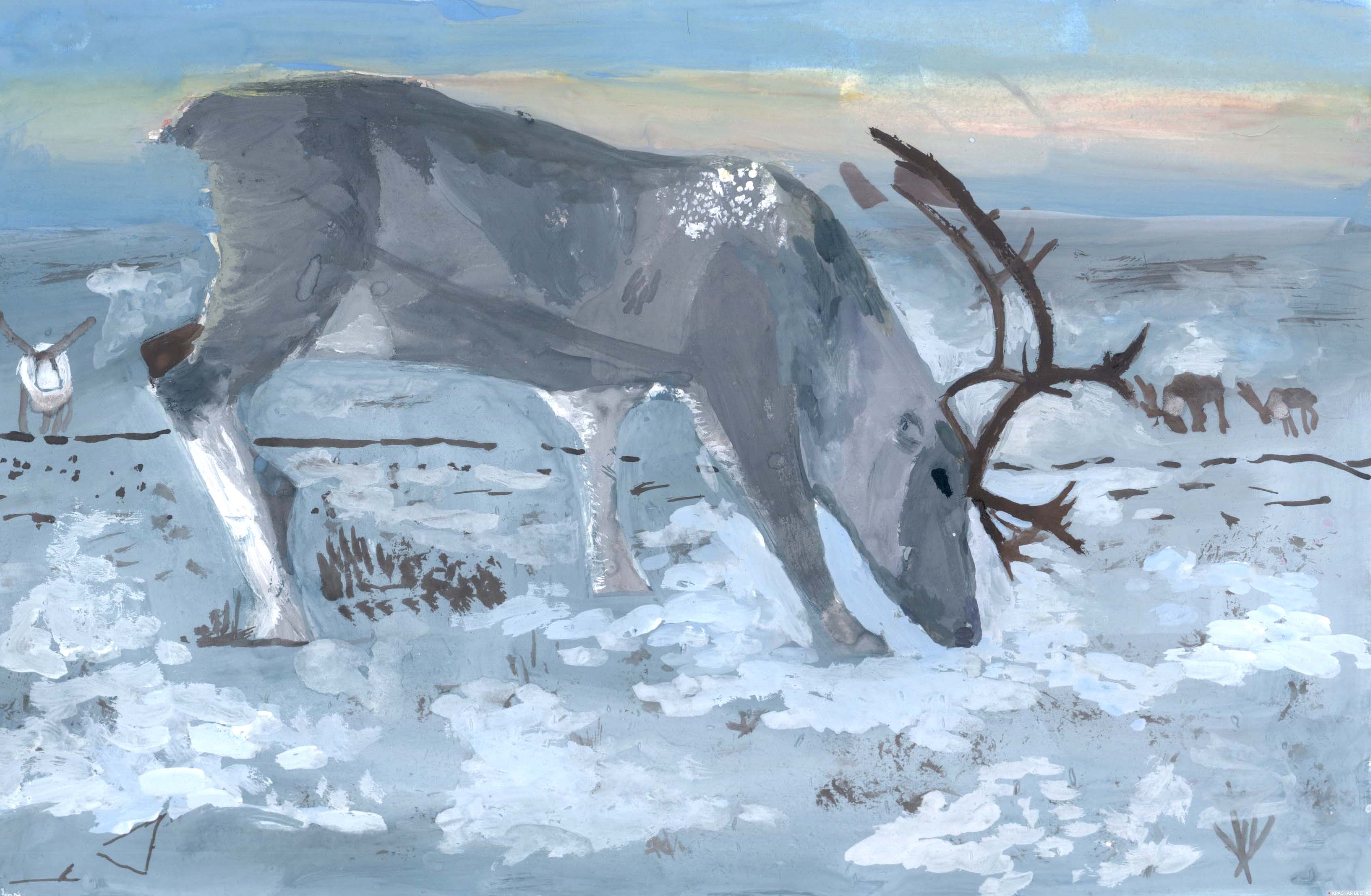 Олени на Ямале, детский рисунок