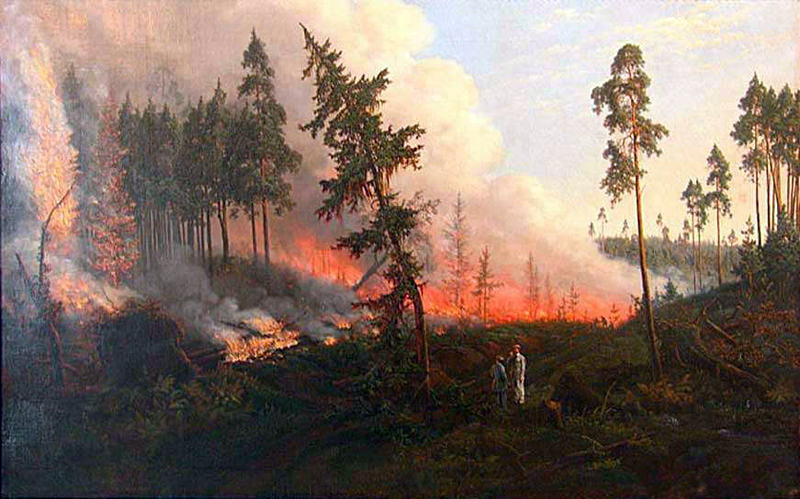 Викентий Дмоховский. Лесной пожар. 1860