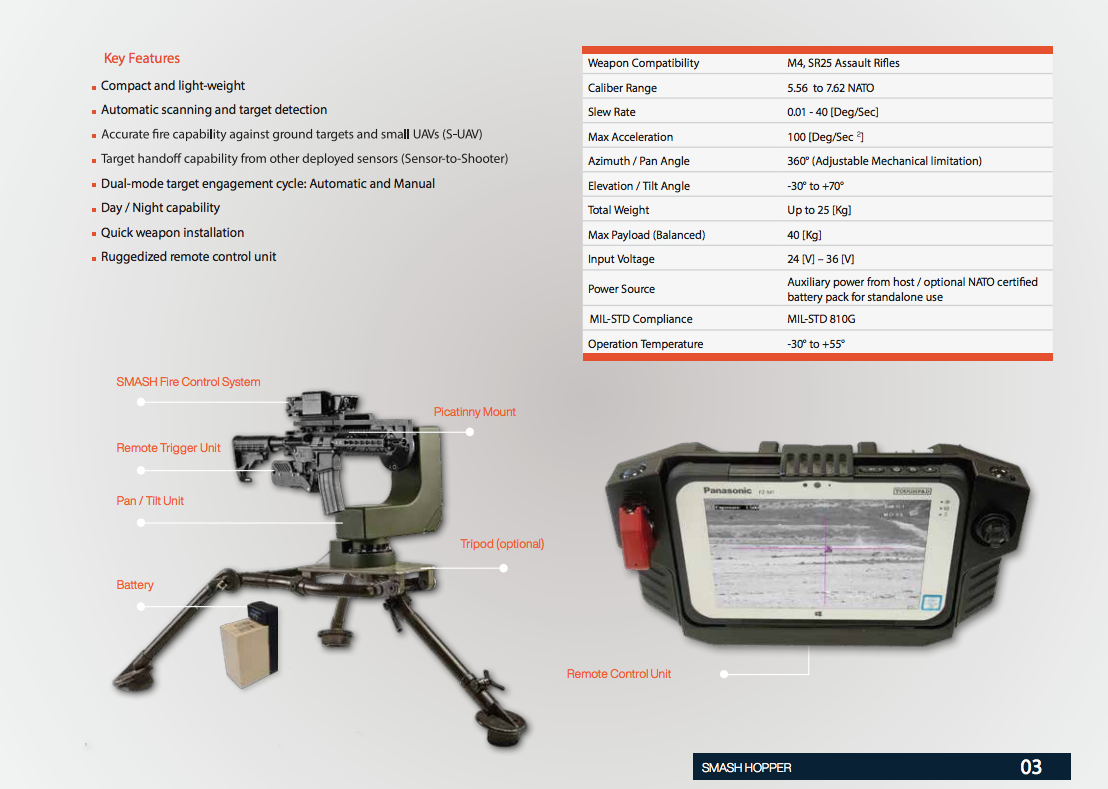 Страница из рекламного буклета SMASH HOPPER Light Remote Controlled Weapon Station