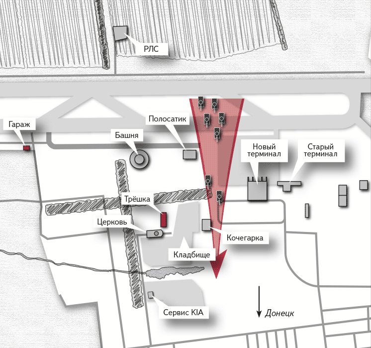 Схема попытки прорыва 17 явнаря 2015 года в Донецком аэропорту