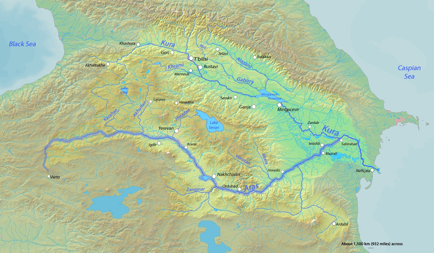 Карта водосбора реки Аракс (Aras)