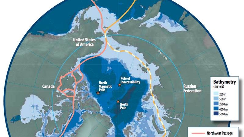 Карта района Арктики. Морские пути