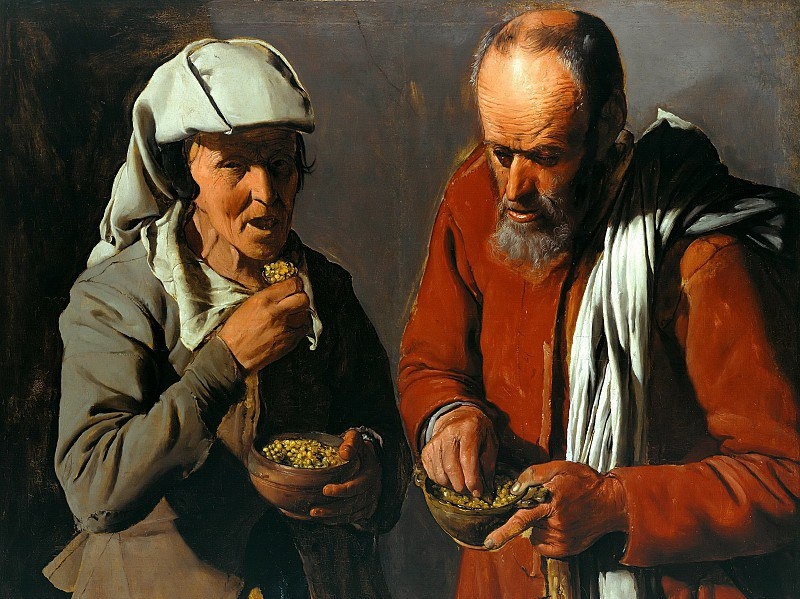 Жорж де Латур. Едоки гороха (фрагмент). 1622-1625