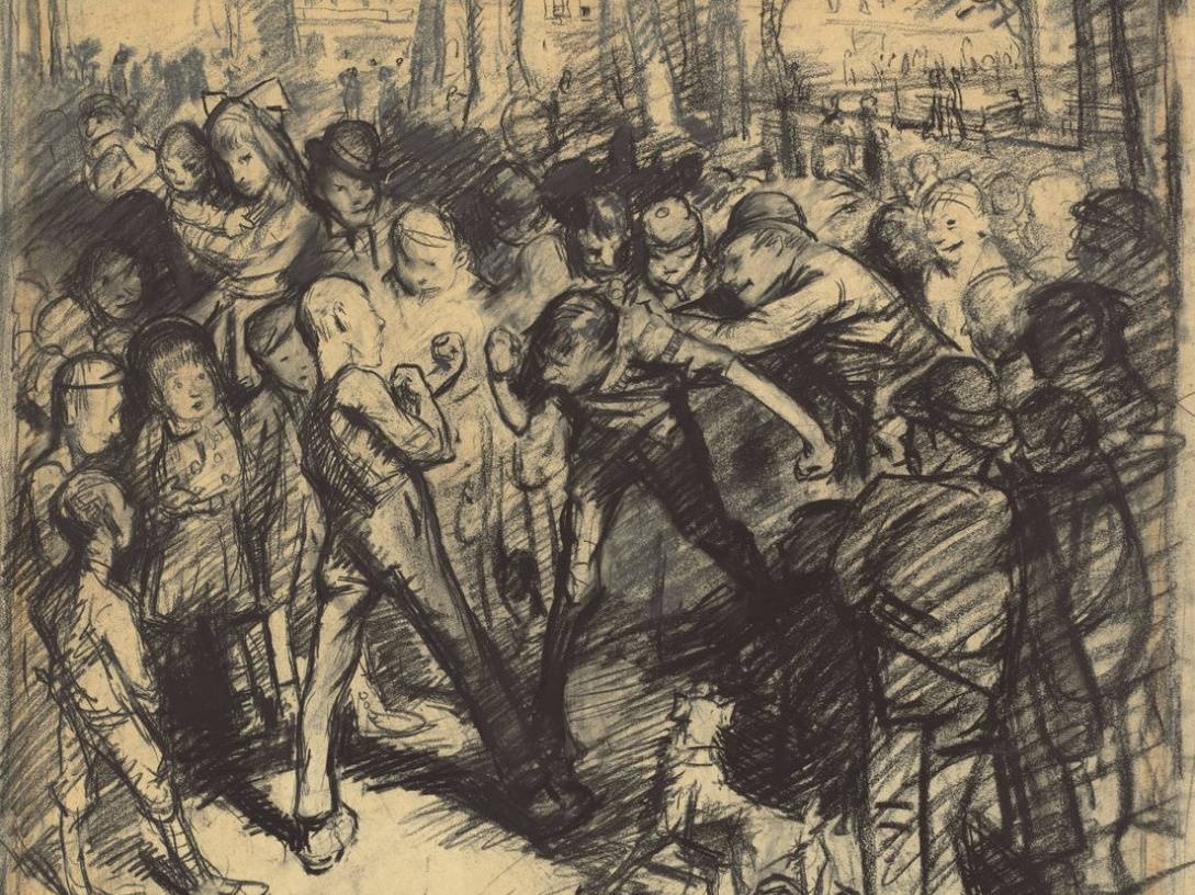 Джордж Уэсли Беллоуз. Уличная драка (фрагмент). 1907