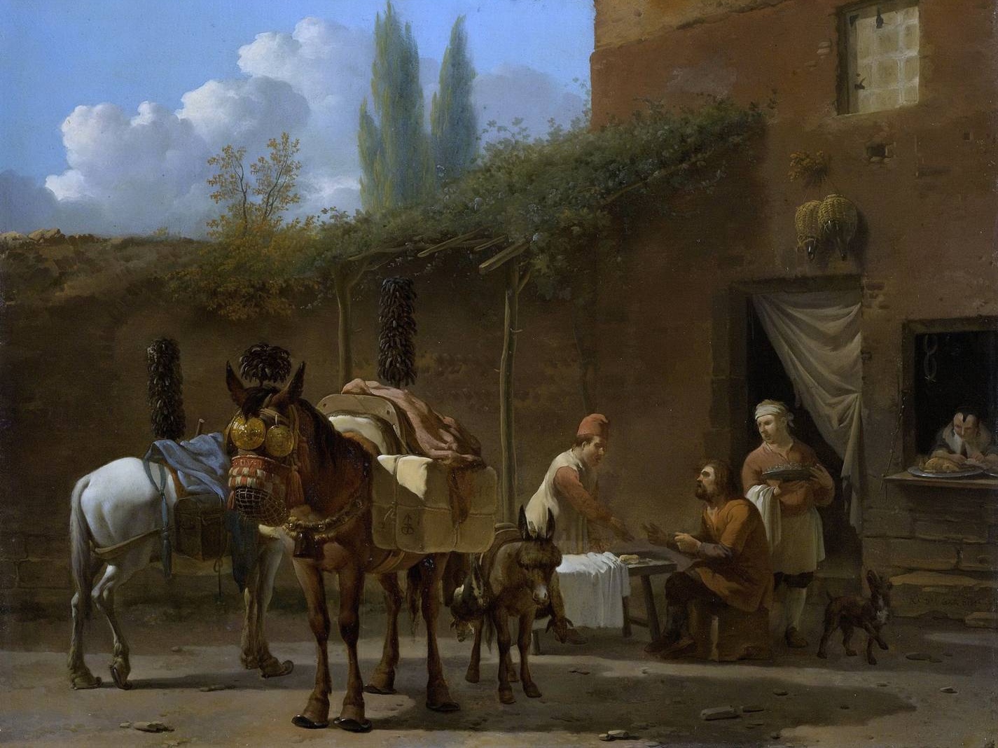 Карель Дюжарден. Погонщики осла со странной мордой у трактира. 1658-1660