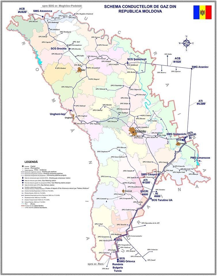 Схема газопроводов в Молдавии