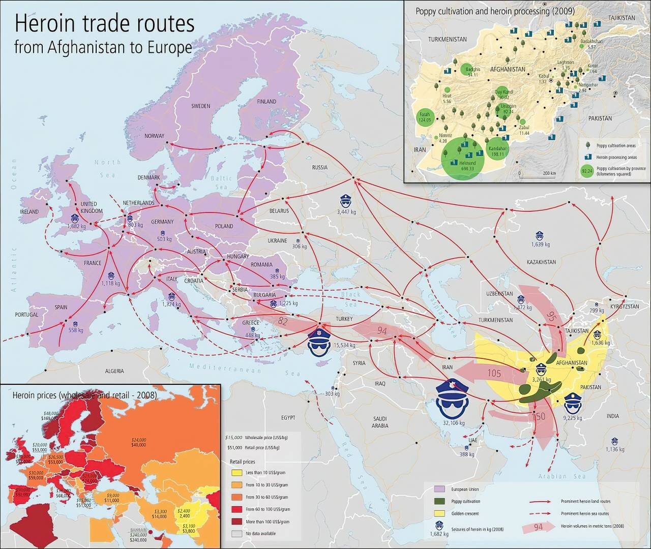 Рисунок 3. Карта афганского наркотрафика (источник: ООН)