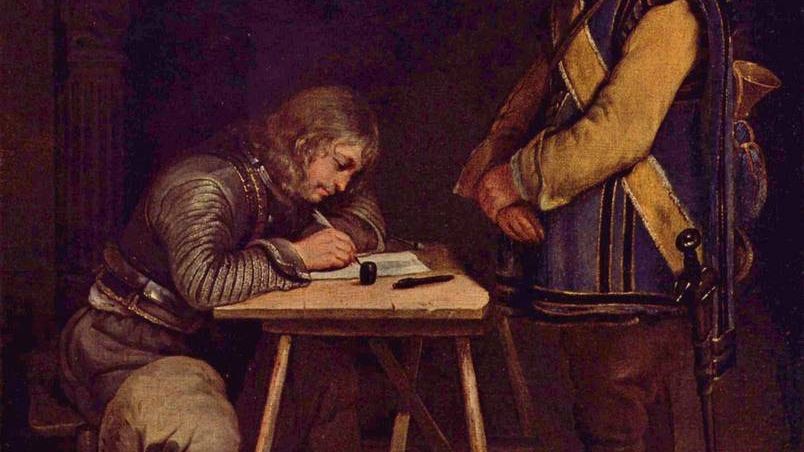 Герард Терборх Младший. Офицер, пишущий письмо (фрагмент). 2-я треть XVII века