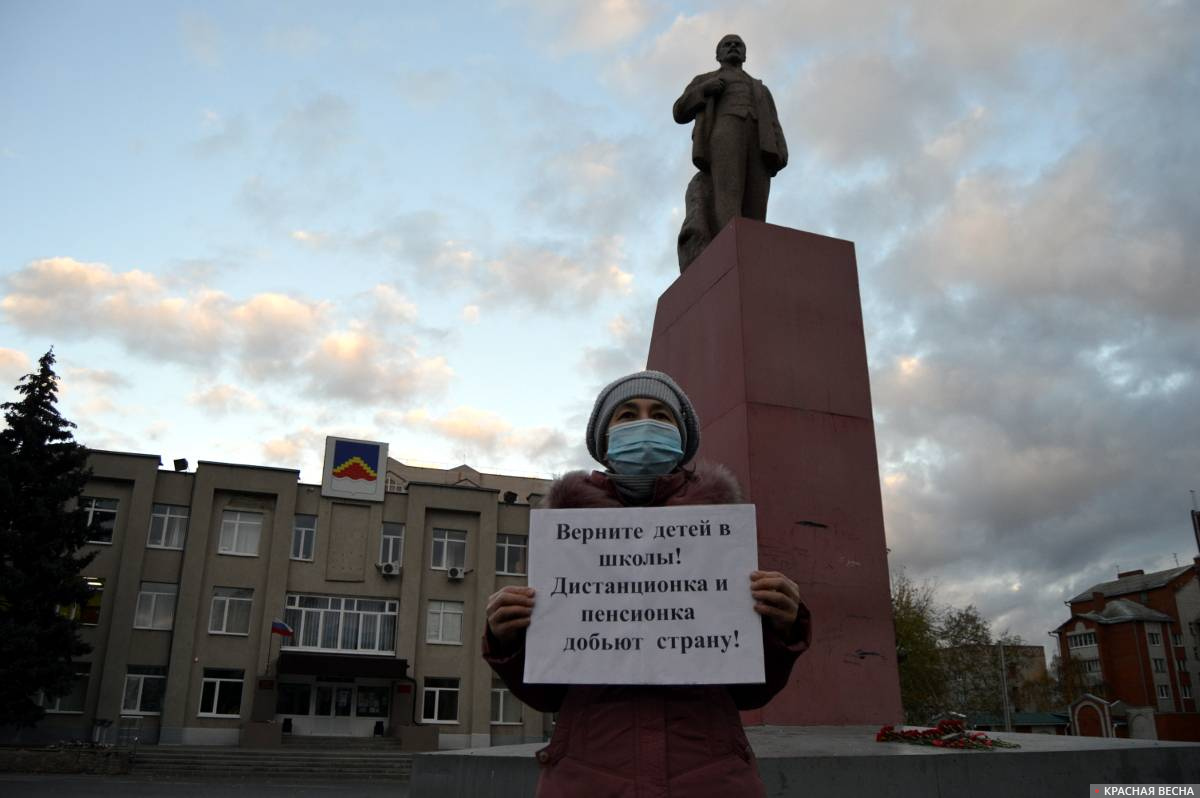 Пикет на площади Ленина. Воронежская область, город Семилуки. 07.11.2020 г.