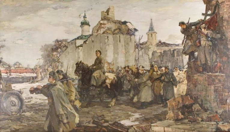 В. В. Соколов. Вступление Красной Армии в освобожденный Новгород. 1946 год