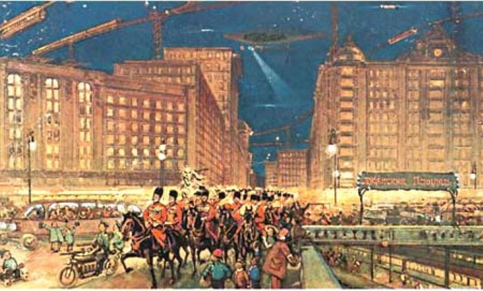 Лубянская площадь «Москва в XXIII веке». открытка. 1914