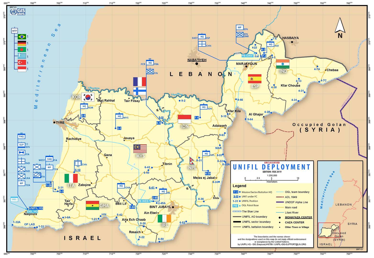 Размещение войск ООН UNIFIL