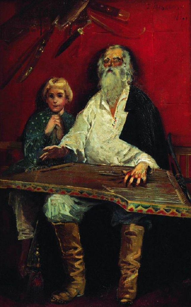 Андрей Рябушкин. Слепой гусляр, поющий старинку. 1887