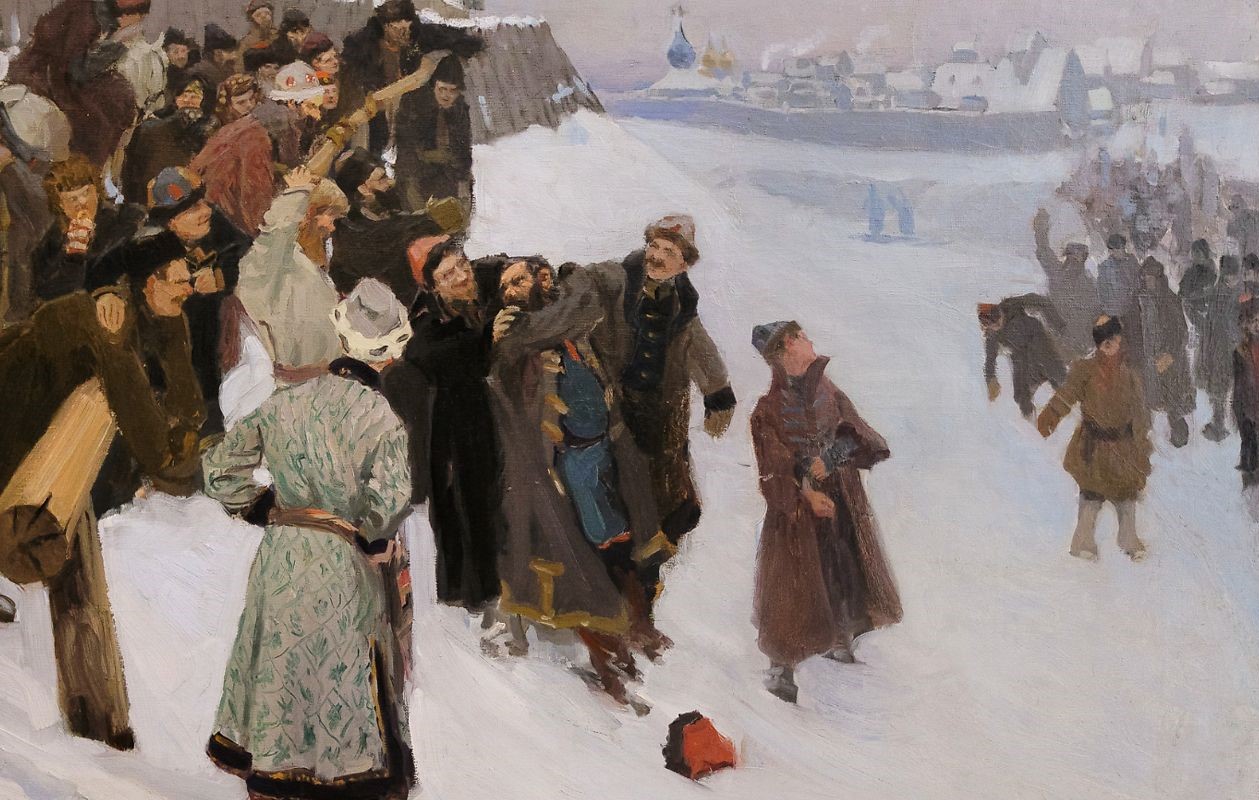 Борис Кустодиев. Кулачный бой на Москва-реке (фрагмент). 1897