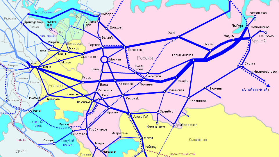 Карта газопровода «Союз»