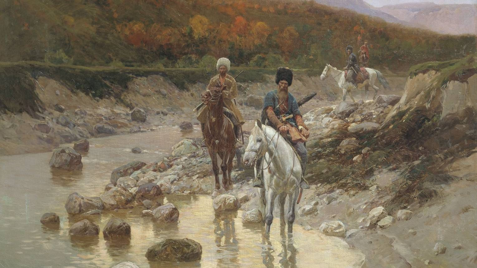 Рубо Франц. Казаки у горной речки 1892