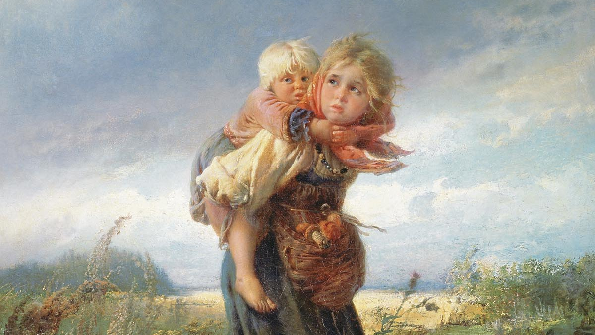 Маковский Константин. Дети, бегущие от грозы (фрагмент). 1872 год.