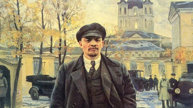 Исаак Бродский. Владимир Ленин на фоне Смольного (фрагмент). 1925