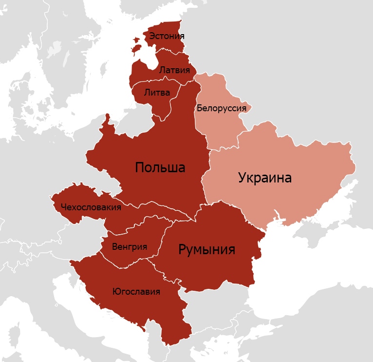 Проект «Междуморье». Выделенные Украина и Белоруссия были включены в состав Советского Союза в 1922 году