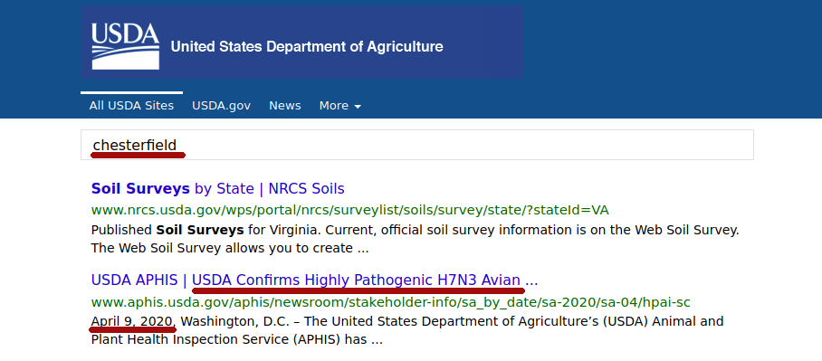 Фрагмент снимка страницы поиска с сайта Министерства сельского хозяйства США.