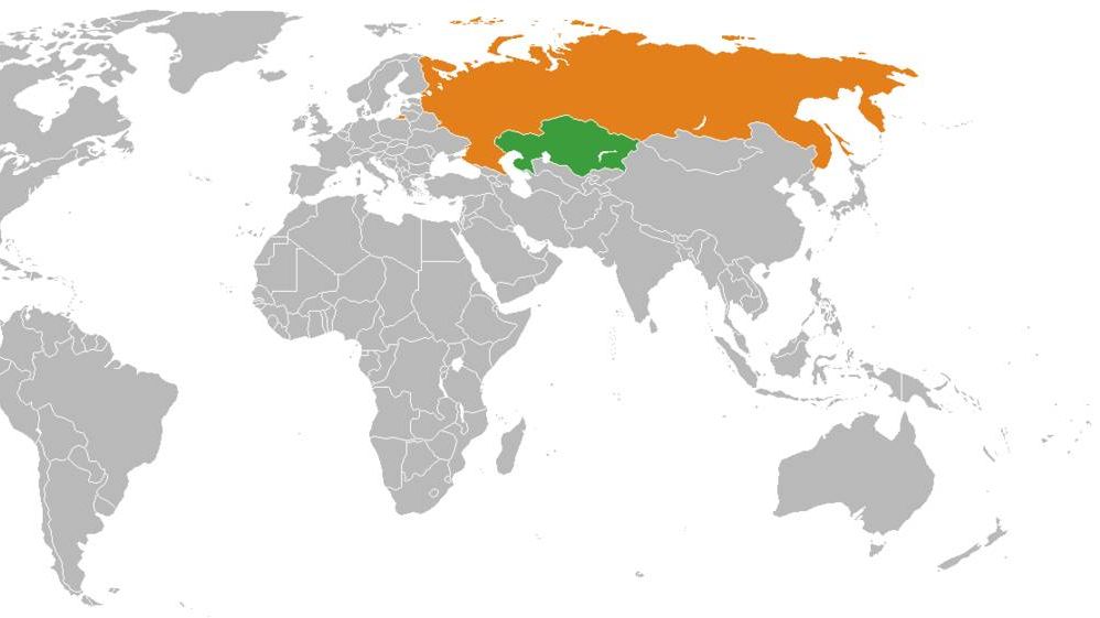 Россия и Казахстан на карте мира