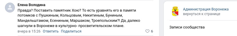 Скриншот со страницы сообщества «Администрация Воронежа» в социальной сети «ВКонтакте», 20 октября 2024 года